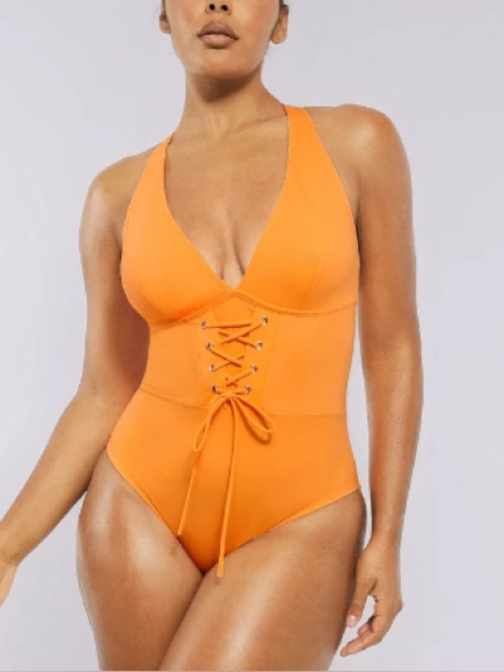 NWT Shapellx Women's Orange Lace-Up One-Piece Swimsuit XXL